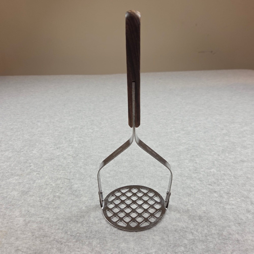 Robinson Stainless USA Potato Masher Wood Handle Brass Rivets Kitchen Tool